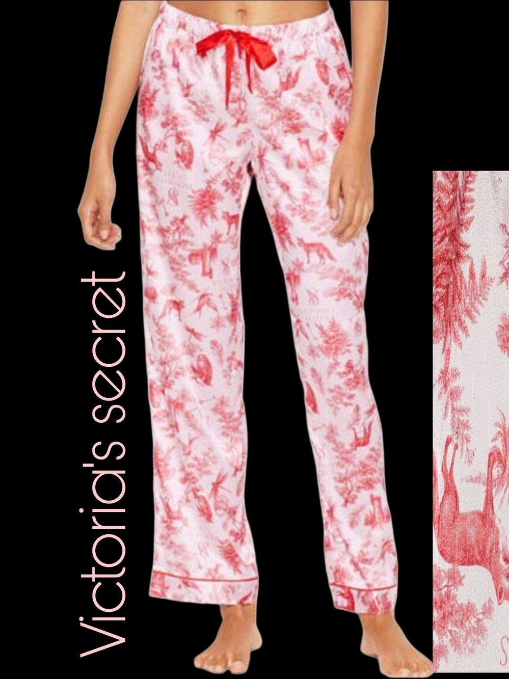 Victoria's Secret Satin Vintage? Christmas Pink Toile Lounge Pants